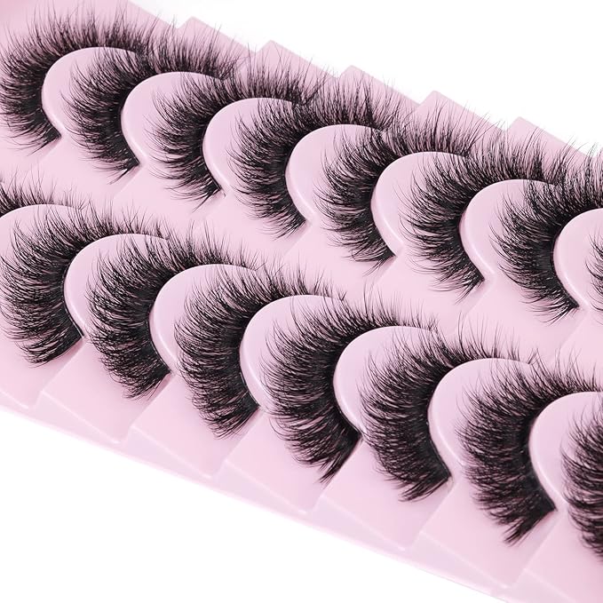 Russian Strip Lashes Cat Eye Mink Lashes Natural Wispy Eyelashes zanlufly D-Curly Volume False Eyealshes Clear Band Volume Natural Look Fake Lashes that Look Like Extensions Eye Lashes Pack