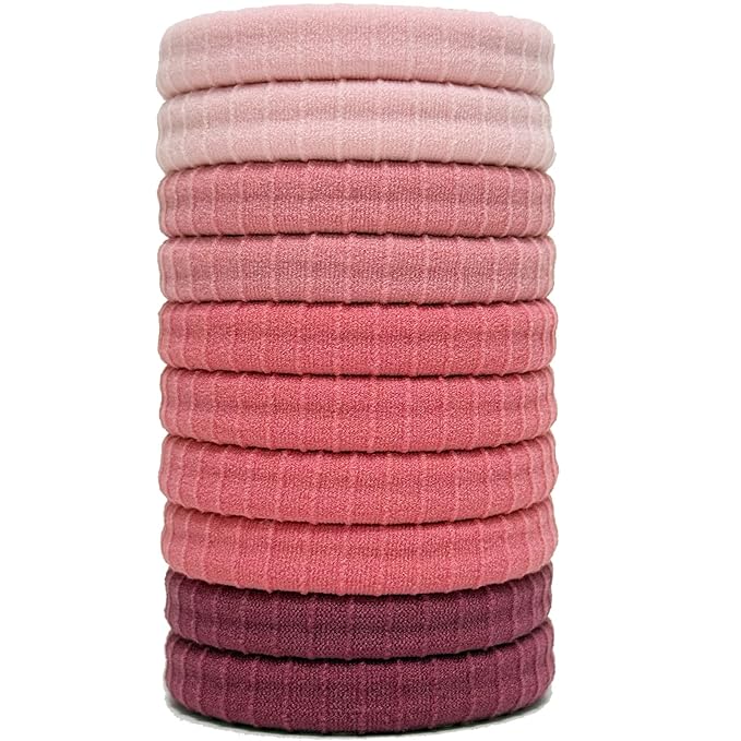 Jseng 10Packs Seamless Hair Ties for Women - Soft No Damage Elastic Hair Accessories for Thick Curly Hair - Pastel Pink
