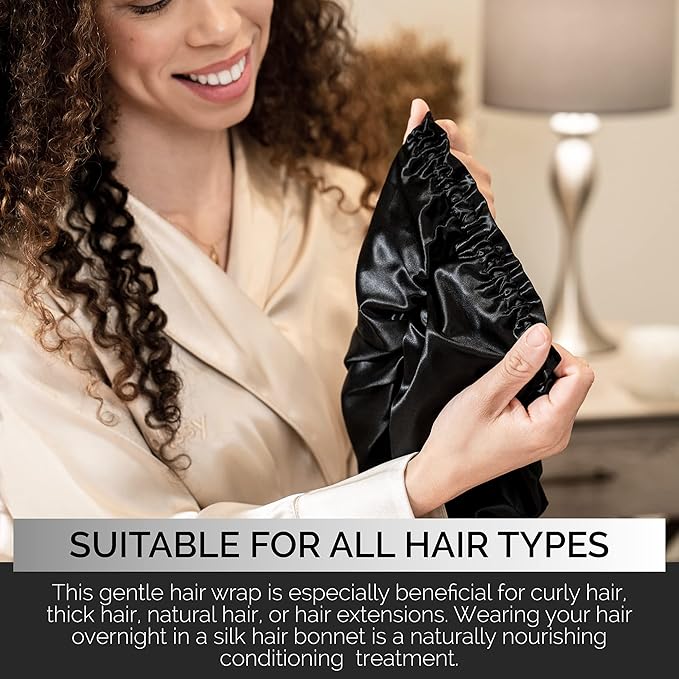 BLISSY Silk Bonnet For Sleeping For Long And Curly Hair - 100% Pure Mulberry Silk 22 Momme 6a High-grade Fibers