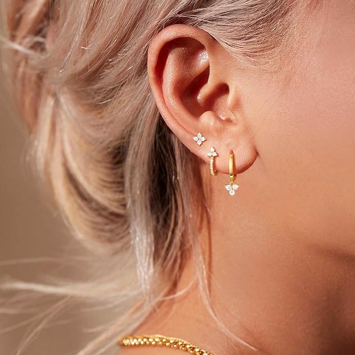 Freekiss 3 Pairs Gold Hoop Earrings Set: Dainty Stud Earrings Trendy Small 14K Gold Plated Hypoallergenic Dangle Cartilage Huggie Hoop Earrings for Women Gold Jewelry for Women Gifts