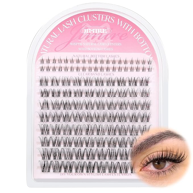 JIMIRE Venus Lash Clusters with Bottom Lashes Natural Look Wispy 10-16MM Eyelash Clusters D-Curly Cluster Eyelash Extensions 112Pcs DIY Lash Extension Invisible Band Lashes Clusters