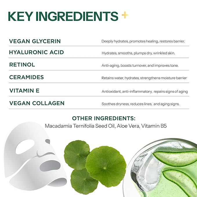 Fortify Skincare Retinol & Collagen Face Mask – 3-in-1: Detox, Treat, Boost – Hydrating, Firming, Anti-Aging – Dermatologist Tested Korean Skin Care – Clean Beauty Vegan Sheet Mask – 5 Sheets