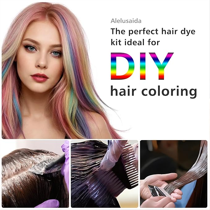 Alelusaida Hair Dye Brush and Bowl Set, 15 Pcs Hair Bleach Kit with Coloring Tools, Black