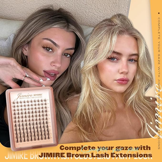 JIMIRE Fairy Brown Lash Clusters Wispy Eyelash Extensions Dark Brown Individual Lashes 10-16MM Manga Eyelash Clusters C-Curly Cluster Eyelash Extensions 110Pcs Anime Cluster Lashes DIY at Home