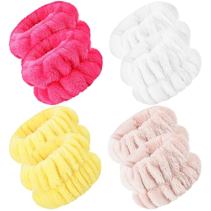 Chuangdi 4 Pairs Wrist Bands for Washing Face Wrist Spa Microfiber Wash Towel Band Scrunchies Absorbent Wristbands Sweatband for Women Prevent Liquid from Spilling(Bright Colors)