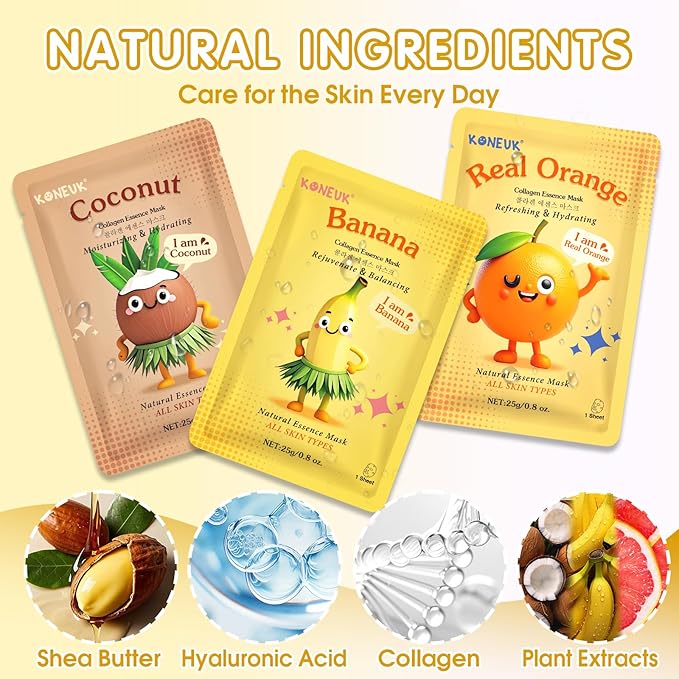 126 Pack Sheet Hydrating Face Masks Skincare for Women, Bulk Fruit Face Mask Skin Care for Kids, Facial Masks Set for All Skin Types, Birthday Valentines Day Gifts, Spa Party Supplies for Girls Teens