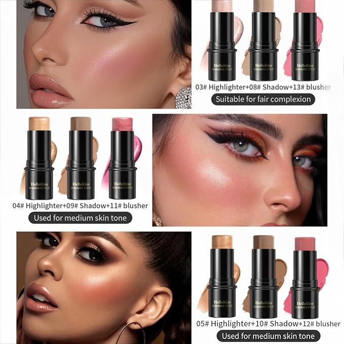 MAEPEOR Cream Blush Stick 15 Colors Lightweight Blendable Contour Highlighter Blush Stick Long Lasting Waterproof Blusher Pen (Highlighter 03)