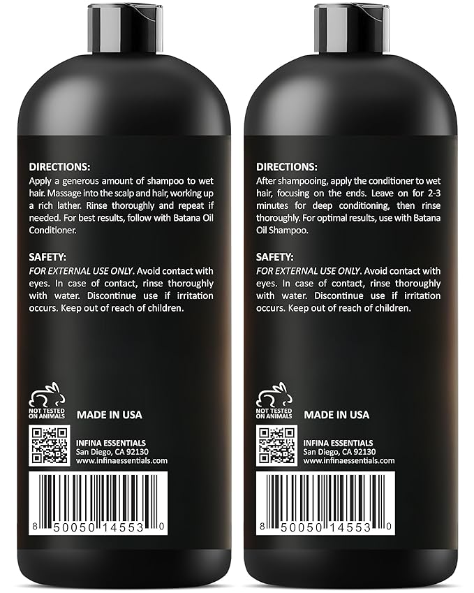 INFINA ESSENTIALS Batana Oil Shampoo and Conditioner Set | 16 fl oz Each | with Biotin & Tea Tree | Moisturizing, Strengthening & Nourishing Formula | Promotes Hair Growth and Thickness