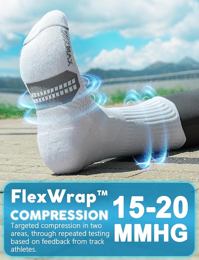 Juclise Womens Coolmax Bamboo Viscose Compression Running Crew Socks, Moisture-Wicking Anti-Blister Hiking&Gym Athletic