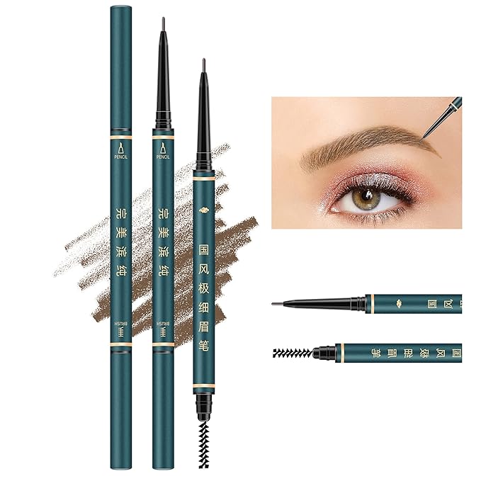 Thin Eyebrow Pencil,3 Pcs Waterproof brown eyebrow pencil with Spoolie Brush, Longwearing for Perfect Brows, Professional, Precision, Defines,Mechanical Pencil,Eye Brow Pencils for Women Brown BECHY