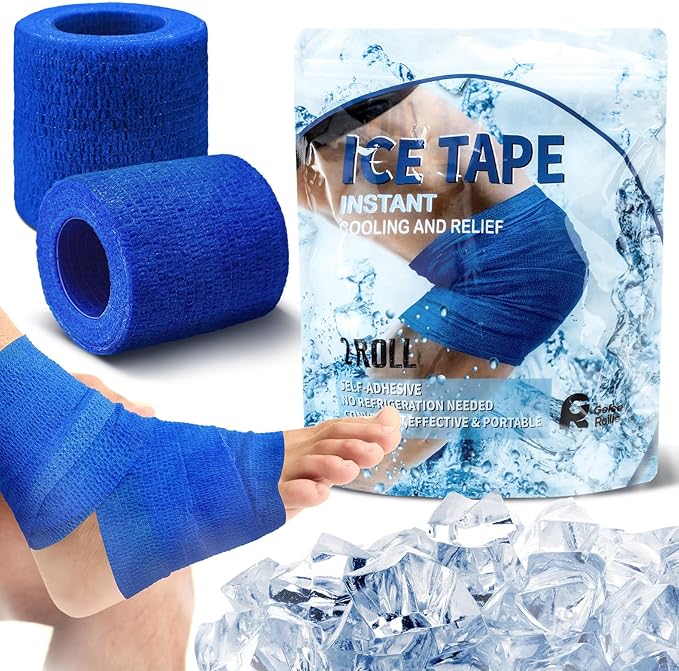 Geiserailie 2 Pcs Instant Cooling Ice Tape Self Sticking Compression Wrap Reusable Sport Ice Tapes No Refrigeration Needed Athletic Muscle Bandage for Pain Relief and Swelling(Blue,2 Inches)