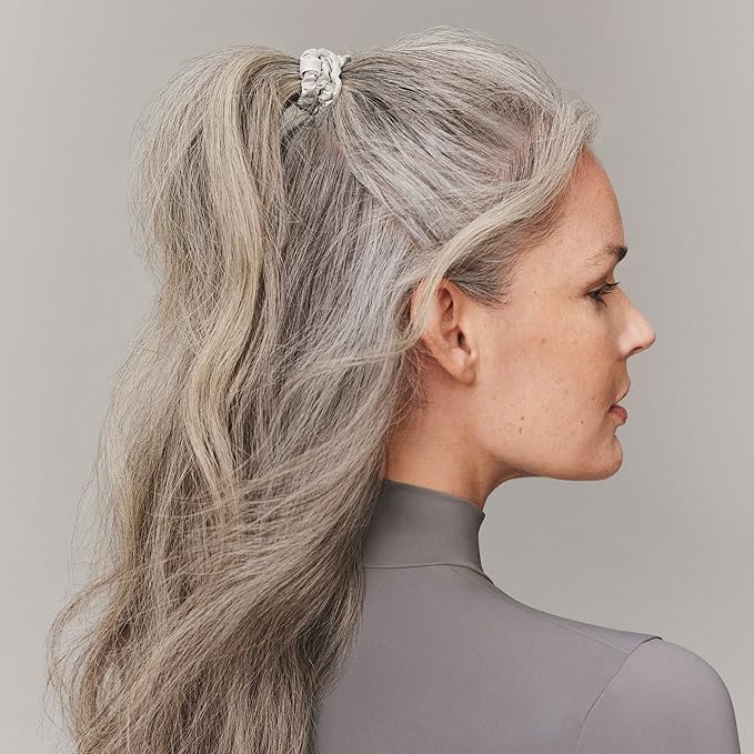 slip Silk Skinny Scrunchies - Silver | Set of 4 Skinny Scrunchies | 100% Mulberry Silk, Anti-Crease, Gentle on Hair, Reduces Breakage | Stylish & Durable, Ideal for All Hair Types