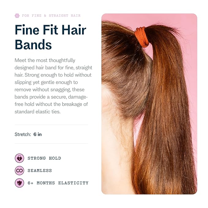 Gimme Beauty Fine Hair Elastic Bands - Slim-Fit Elastic Ties for Fine, Brittle, or Bleached Hair - No-Dent, Gentle-Grip Ponytail Holders for All-Day Comfort - 12 Pack, Red