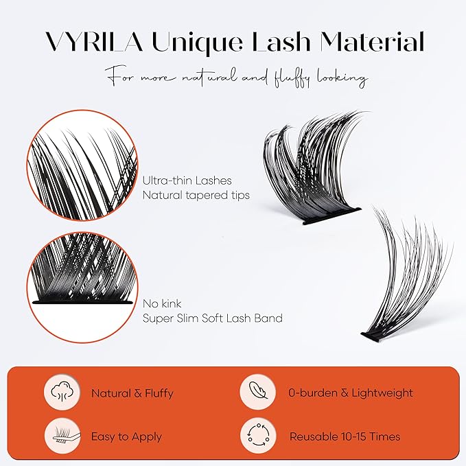 Lash Clusters Kit-VYRILA 0.07mm Wispy 8-14mix C Curl Eyelash Clusters with Lash Bond and Seal Waterproof, Eyelash Tweezers (30P+S03 KIT 186pcs-8-14mix)