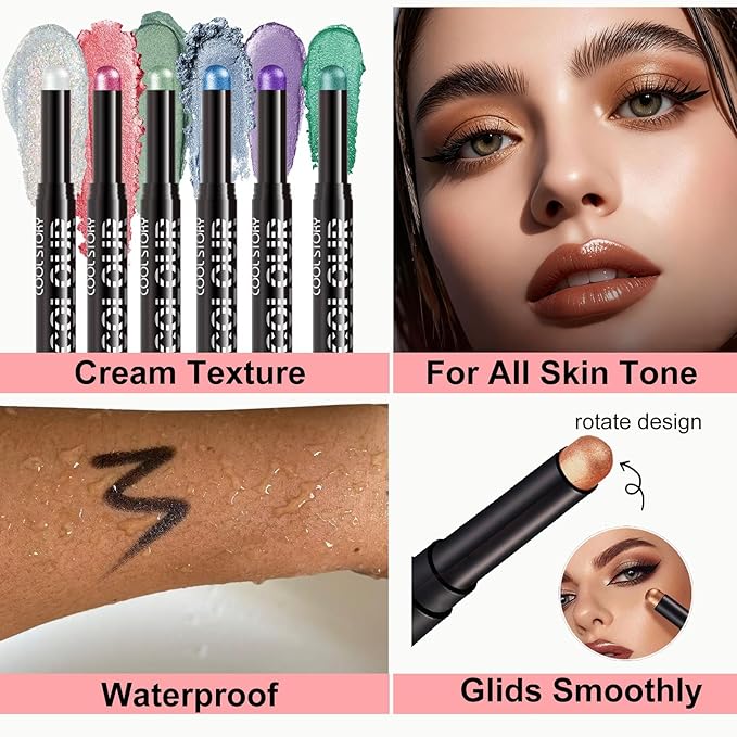 Waterproof Instant Set Shimmer Cream Eyeshadow Stick, Creamy Texture, Long-Lasting, Glitter Boosted, Perfect for Beginners & Models, Multiple Shades Available (09#)
