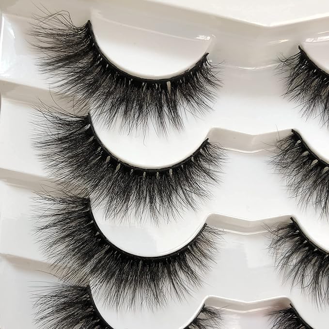 Pooplunch False Eyelashes Cat Eye Wispy Extensions Faux Mink Lashes Pack Short Natural Volume Fake Eyelash Strips 7 Pairs Pack