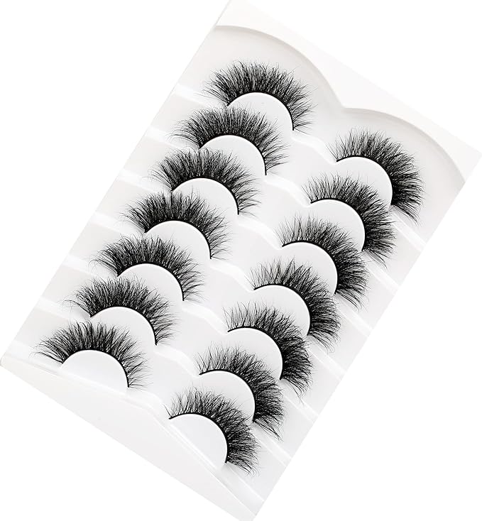 Pooplunch Cat Eye Lashes Wispy Volume False Eyelashes Natural 8D Short Soft Fake Eyelash Faux Mink Lash Strips 7 Pairs Pack