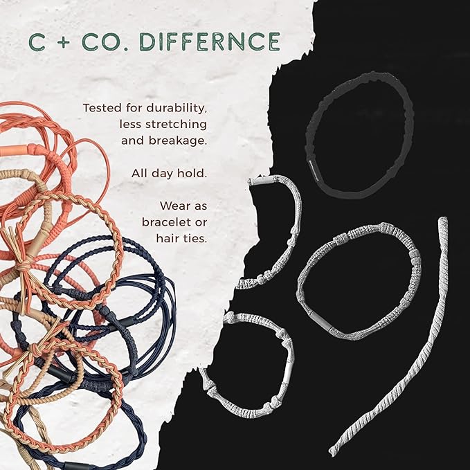 Coiffed + Co. Stacked Bracelet Hair Ties (Color: Linen, Peach, Navy) 14 Count, Hair Ties for Women, No Damage Hair Elastics, Hair Bands, Ponytail Holders, Ties for Thick and Thin Hair, Holiday Gift
