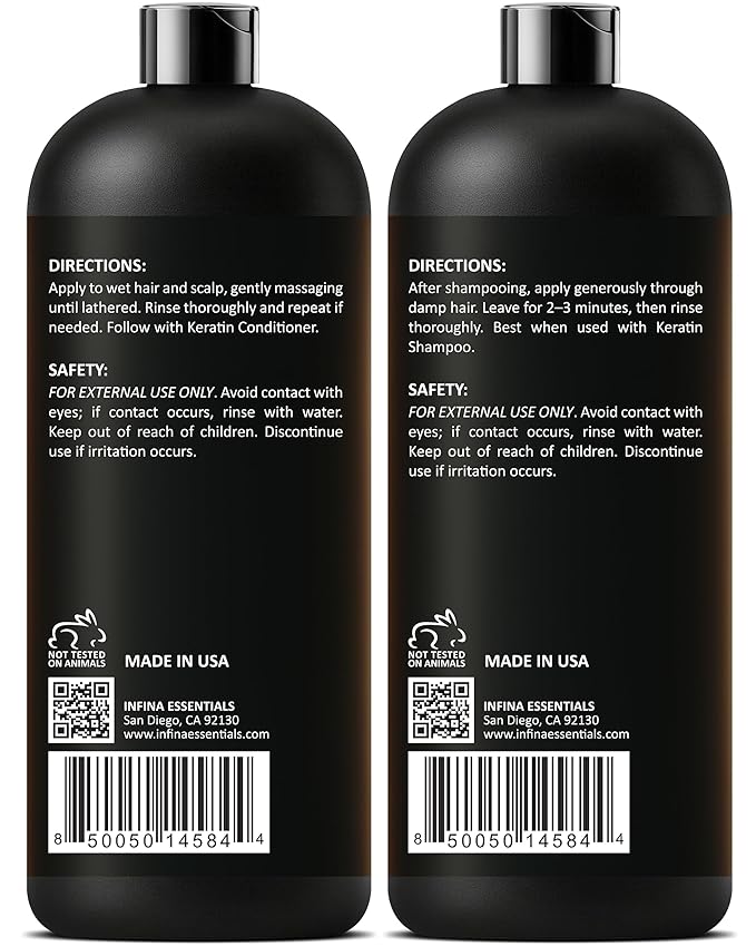 INFINA ESSENTIALS Keratin Shampoo and Conditioner Set | 16 fl oz Each | with Batana Oil & Bamboo Extract | Controls Frizz, Strengthens, Nourishes, & Adds Shine for Smoother Hair