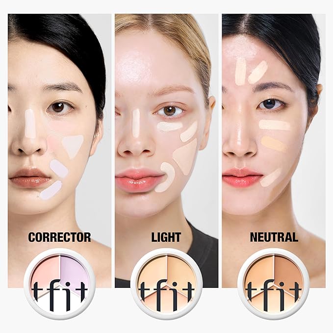Multi-Use Pot Concealer - Triple Palette | High-Pigmented, Full Coverage & Crease-Proof | Korean Concealer for Dark Circles, Redness & Blemishes (00 Light, 0.52 Oz)