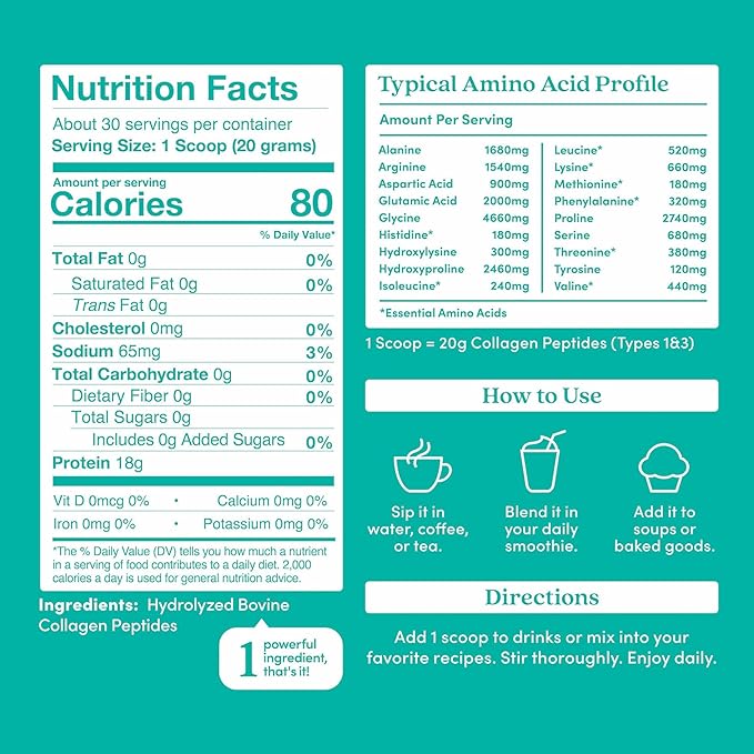 Further Food Unflavored Collagen Peptides Powder - 100% Grass-Fed, Hydrolyzed Type 1 & 3, 20g of Collagen per Serving, Supports Skin, Hair, Nails & Joints, 1.5 lb