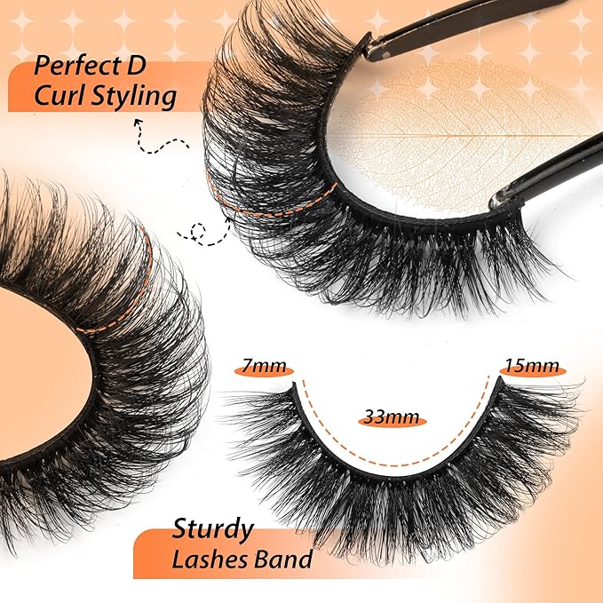 JIMIRE False Eyelashes 14 Pairs Full Faux Mink Lashes Fluffy D Curl Strip Lashes Look Like Eyelash Extensions 15MM Wispy Eyelashes Natural Fake Lashes Pack