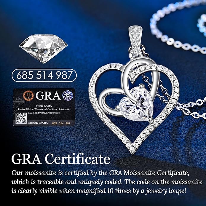 OOBEE Birthstone Necklaces for Women, 925 Sterling Silver Gemstone Fine Love Heart Moissanite Necklace, Ideal Birthday Anniversary Mothers Day Jewelry Gifts for Wife Mom Girlfriend Her
