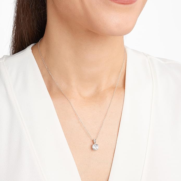 Amazon Essentials Sterling Silver Round Cut Birthstone Pendant Necklace 18"