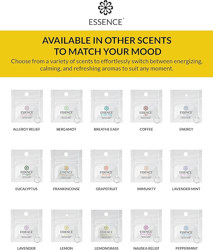 Essence Wearable Aromatherapy Nasal Diffuser – Lemon Essential Oil Nose Ring Silicone Inhaler for Stress & Mood Support - Made in USA & Travel-Friendly