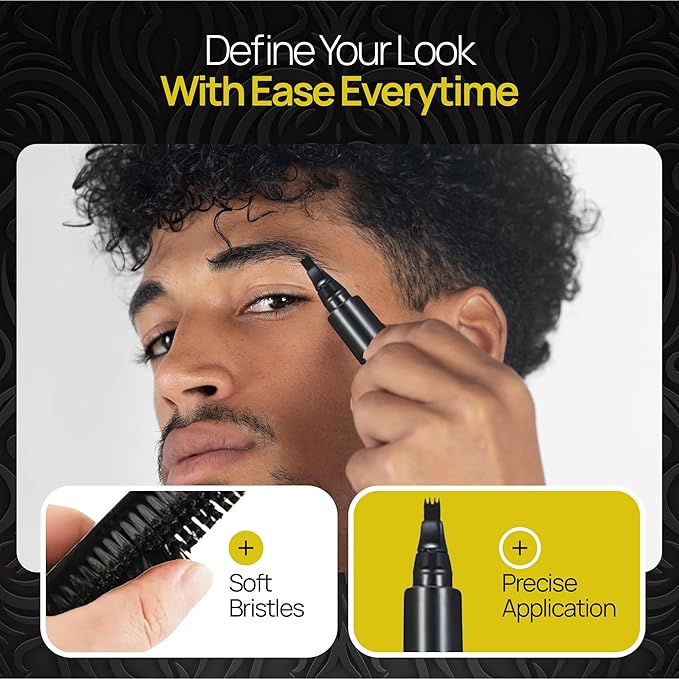 SELZALOT Beard Filler Pen (4-Tip) - Black Beard Pencil Filler for Men Waterproof Patchy Beard Solution - Beard Filler Kit Long Lasting Beard Filling Pen with Brush