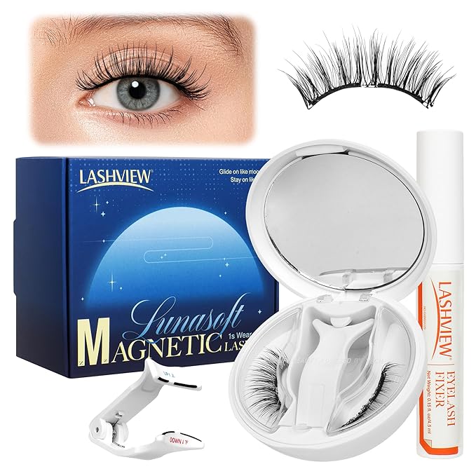 LASHVIEW Magnetic Eyelashes with Applicator Upgrade Soft Magnetic Eyelashes Natural Look Reusable No Glue or Eyeliner Needed Easy to Wear and Remove (RC01)