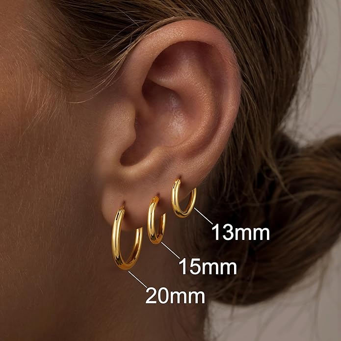 M MOOHAM 14K-Gold-Plated Hoop Earrings for Women - Hypoallergenic 14K Gold 925 Sterling silver-plated Post Sensitive Ears Nickel Free Hoops Earrings Set for Women Jewelry Lightweight 13-60mm
