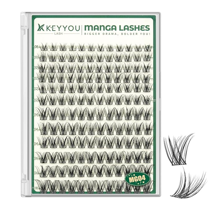KEYYOULASH Manga Lash Clusters 8-18mm Fairy Eyelash Clusters Natural DIY Lash Extension Wispy with Soft Thin Band(MG04)