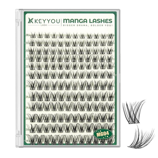 KEYYOULASH Manga Lash Clusters 8-18mm Fairy Eyelash Clusters Natural DIY Lash Extension Wispy with Soft Thin Band(MG04)
