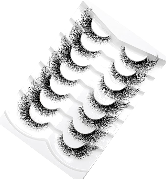 Pooplunch False Eyelashes Foxy Cat Eye Look Natural Lashes Wispy Short Extension Fluffy Volume Clear Band Faux Mink Fake Eyelash Strips 7 Pairs Pack