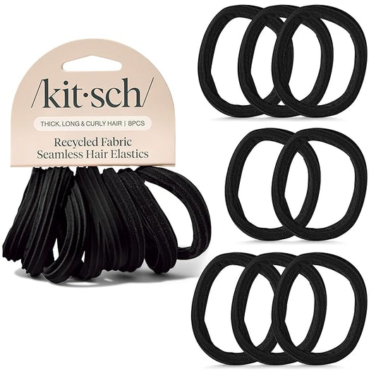 Kitsch Hair Ties No Damage - Strong, Stretchy Hair Bands | Soft Nylon Ponytail Holders, Snag-Free Rubber Bands, Perfect for Updos & Braids | Ideal Gifts for Women - Black, 8pcs