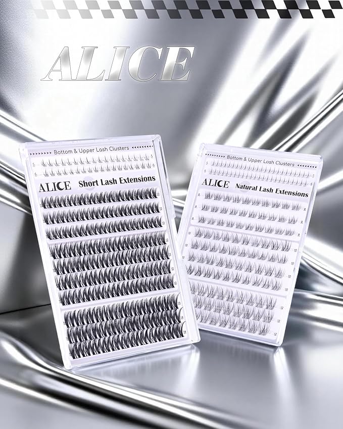 ALICE Flaunt Lash Clusters Natural Wispy Lash Extensions Short Volume 10-14mm Cluster Eyelash Extensions Thin Band Individual Lashes with Spiky Bottom Lashes