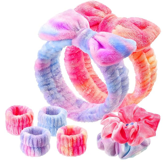 WSYUB Spa Headband and Wristband Set with Hair Scrunchies, Face Wash Headbands, Makeup Skincare Headband Wrist Bands for Washing Face