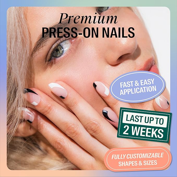 Chillhouse - Chill Tips, Press on Nails Kit - Black Tie Affair (Oval) - 24 Nail Shapes & Sizes - Up to 2 Weeks of Wear - Customizable Fit - Reusable - Latina Founded & Women Owned - Beauty & Self Care