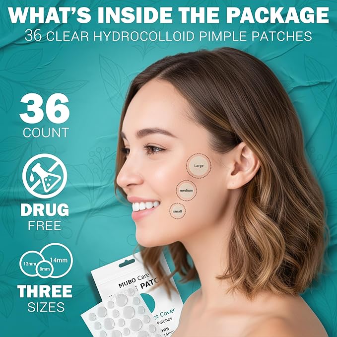 Mubo Care Pimple Patch – Hydrocolloid Acne Dots for Face, Invisible and Waterproof Blemish Spot Treatment – Fast Healing Pimple Stickers for All Skin Types (36 Count (Pack of 1))