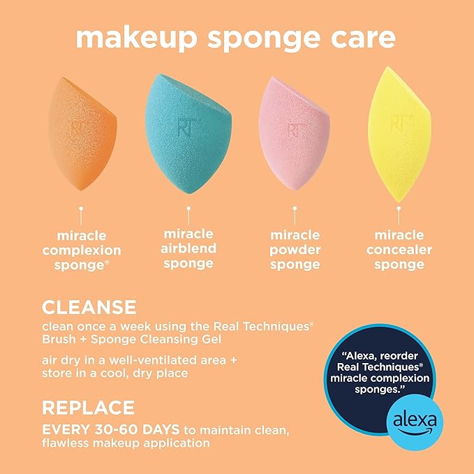 Real Techniques Miracle Complexion Beauty Sponge Makeup Blender, Set of 4