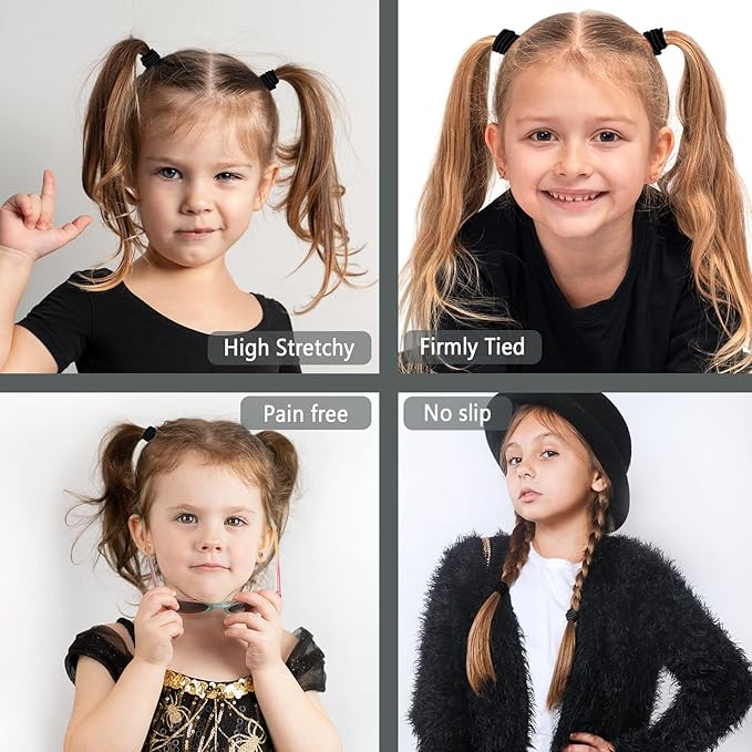 Black Hair Ties for Women, Girls, Kids & Men 280 Bulk Pack, 4MM Ponytail Holders Hair Elastic Bands for Thick, Medium, Thin, Fine, Short Hair Rubber Bands Non Slip & No Damage Hair Accessories