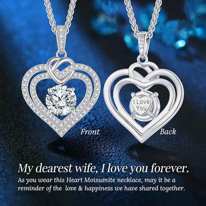 OOBEE Moissanite Heart Necklaces for Women, 1- 4 Carat Moissanite 925 Sterling Silver Gold Plating Fine Women Necklace，Ideal Anniversary Birthday Christmas Valentine Mothers Day Jewelry Gifts for Mom Wife Her Girlfriend