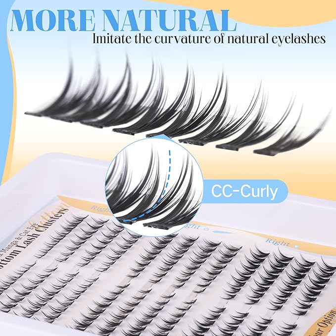Bottom Lash Clusters Natural Look 4-7MM Lower Lashes CC-Curly Bottom Eyelashes Individual Lashes 3 Styles Left and Right Lashes Clusters DIY Lash Extension at Home Easy Application by Newcally