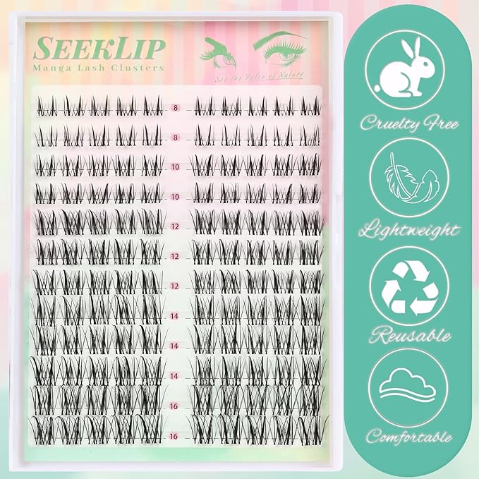 Lash Clusters Manga Individual Deer Lashes with Clear Band Spiky Natural C Curl 120PCS 8-16MM Mixed Eyelash Extensions for DIY Doe Eyed Japan Korean Anime Eyelash Clusters at Home (Thorns)