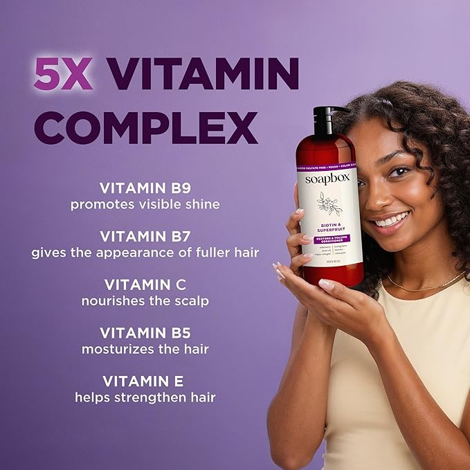 Soapbox Biotin & Superfruit Shampoo & Conditioner Set with Vegan Collagen, Aloe and Shea Butter, Harsh Sulfate Free, Paraben & Silicone Free, 1 Liter Each (Pack of 2)