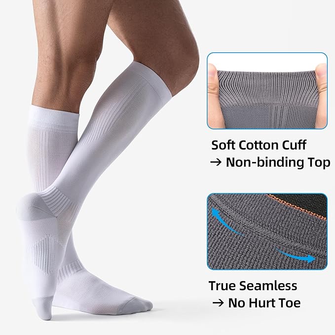 Bbfrey Compression Socks with Cushioned Sole & Arch Support - 15-20 mmHg Moderate Support Socks for Sports, Travel, Flying
