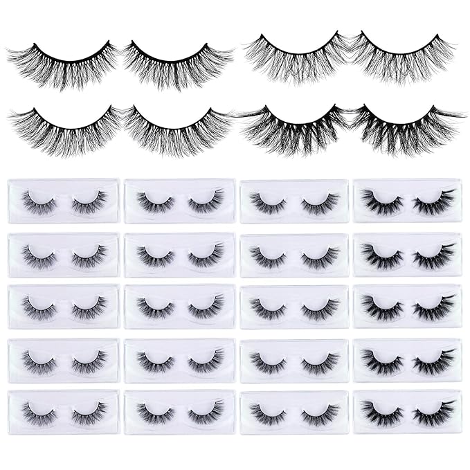 MAGEFY 20 Pairs 4 Styles Faux Mink Eyelashes, 7mm-18mm Lashes Natural Look to Dramatic False Eyelashes with Portable Boxes,Style-1