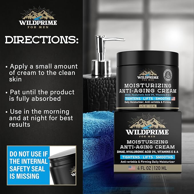 Men's Face Moisturizer Cream - Anti Aging & Wrinkle - Men's Shave Lotion - Made in USA - Collagen, Hyaluronic Acid, Vitamins E & A, Avocado Oil - Age Facial Skin Care, Day & Night Moisturizing, 4 oz