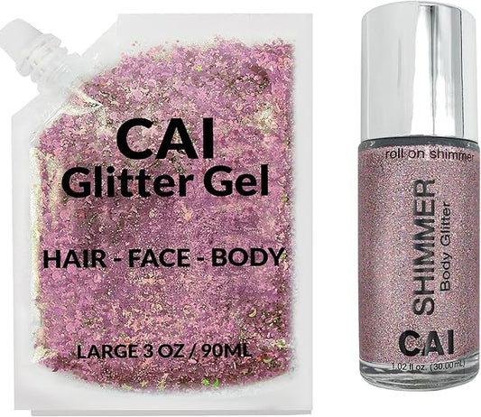 Face, Body & Hair Glitter Gel – Halloween Glitter for Kids and Women – 3 Oz Cosmetic-Grade Gel w/Moon & Stars for Festivals & Halloween Party, Easy Apply & Wash Off - Rose/Stardust Pink 2Pack